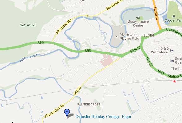 Location of Dunedin Cottage, Elgin Holiday Home, Elgin, Moray