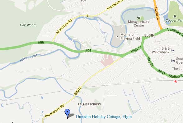 Location of Dunedin Cottage, Elgin Holiday Home, Elgin, Moray